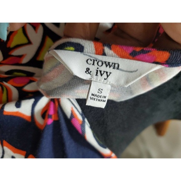 Crown & Ivy Women's Blue Polyester Round Neck Long Sleeve Knee Length Dress S - Picture 8 of 10